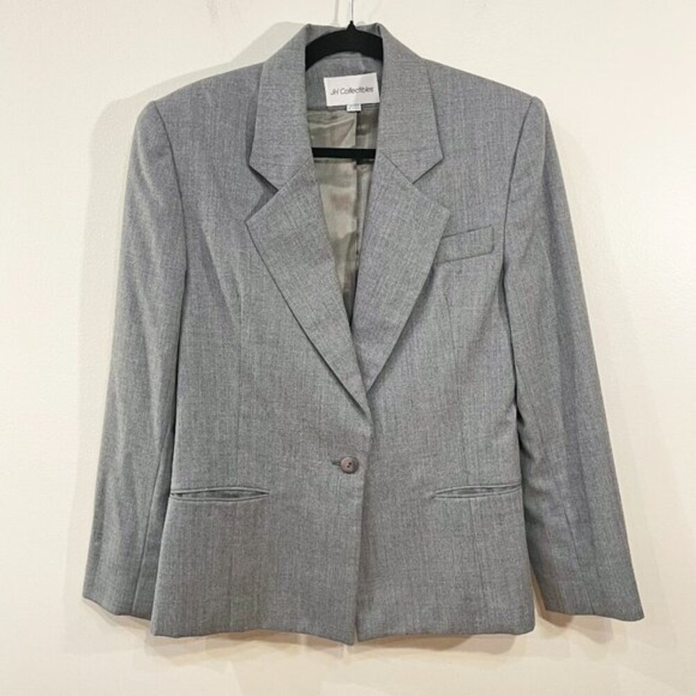 Vintage 100% Wool One-Button Blazer Grey 6, Small